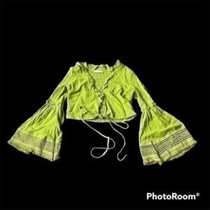 O. Vianca green bell sleeve cropped blouse